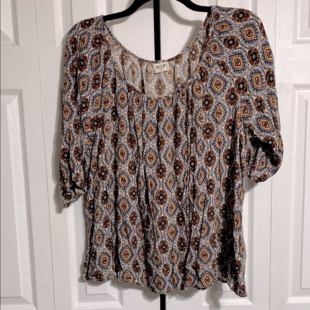 HIP Patterned Lightweight floral 3/4 Sleeve Top Shirt Blouse size 2X